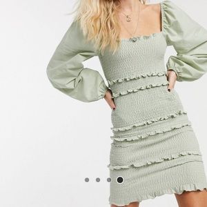 Topshop Shirred Long Sleeve Mini Dress